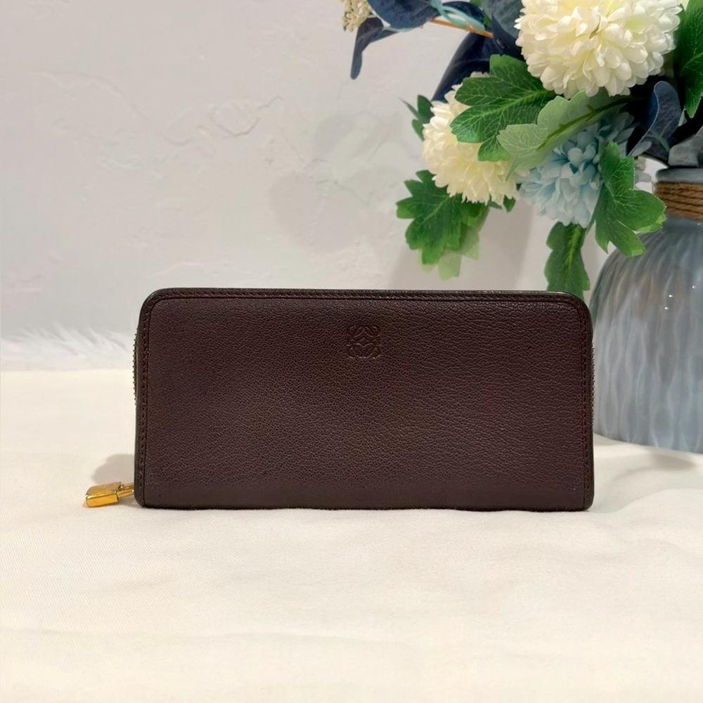 Leather Zip-Around Wallet in Dark Brown